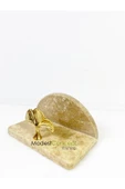 Modestmar Traverten Mermer Peçetelik Gold Gingko Objeli Yarım Daire Peçetelik - 5