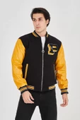 Erkek Suni Deri Ceket - Sarı - 1