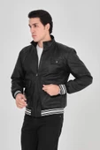Erkek  Astarlı Suni Deri Ceket - Siyah - 3