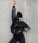 Kadın Bape Spider Baskılı Oversize Hırka - Siyah - 1