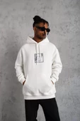 Erkek Ön Arka Baskılı Kapşonlu SweatShirt - Beyaz - 1
