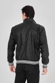 Erkek  Astarlı Suni Deri Ceket - Siyah - 6
