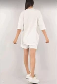 Kadın Unisex Nakış İşlemeli Şort Takım - Beyaz - 4