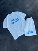 Erkek Baskılı Şort Takım - Beyaz - 1