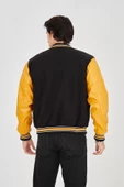 Erkek Suni Deri Ceket - Sarı - 3