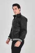 Erkek  Astarlı Suni Deri Ceket - Siyah - 2