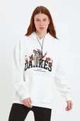 Kadın DANKES Baskılı Kapüşonlu Sweat - Beyaz - 1
