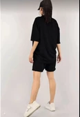 Kadın Unisex Nakış İşlemeli Şort Takım - Siyah - 4