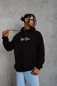 Erkek Sırt Baskılı Oversize  Kapüşonlu Sweatshirt - Siyah - 6
