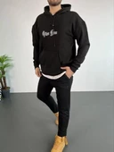 Erkek Sırt Baskılı Oversize  Kapüşonlu Sweatshirt - Siyah - 2