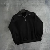 Erkek Yarım Fermuarlı  Sweatshirt - Siyah - 2