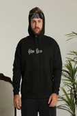Erkek Sırt Baskılı Oversize  Kapüşonlu Sweatshirt - Siyah - 3