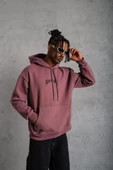 Erkek  Baskılı Kapüşonlu Sweatshirt - Gül Kurusu - 2