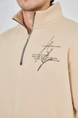 Erkek Yarım Fermuarlı Baskılı Sweatshirt - Bej - 8