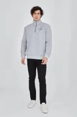 Erkek Yarım Fermuarlı Baskılı Sweatshirt - Gri - 1
