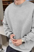 Erkek Düz Bisiklet Yaka Sweatshirt - Gri - 1