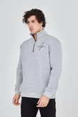 Erkek Yarım Fermuarlı Baskılı Sweatshirt - Gri - 4