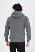 Erkek Kapüşonlu Baskılı Fermuarlı Hırka - Füme - 5