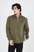 Erkek Yarım Fermuarlı Baskılı Sweatshirt - Yeşil - 7