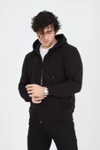 Erkek Kapüşonlu Fermuarlı Hırka - Siyah - 3