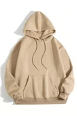 Erkek Düz Kapüşonlu Sweatshirt - Bej - 1