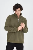 Erkek Yarım Fermuarlı Baskılı Sweatshirt - Yeşil - 5