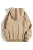 Erkek Düz Kapüşonlu Sweatshirt - Bej - 2