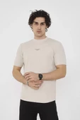 Unisex Bisiklet Yaka Slim fit T-Shirt- Bej - 1