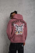 Erkek  Baskılı Kapüşonlu Sweatshirt - Gül Kurusu - 1