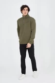 Erkek Yarım Fermuarlı Baskılı Sweatshirt - Yeşil - 1
