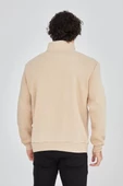 Erkek Yarım Fermuarlı Baskılı Sweatshirt - Bej - 7