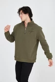 Erkek Yarım Fermuarlı Baskılı Sweatshirt - Yeşil - 2
