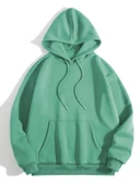 Erkek Düz Kapüşonlu Sweatshirt - Mint Yeşili - 1