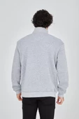 Erkek Yarım Fermuarlı Baskılı Sweatshirt - Gri - 2