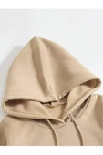Erkek Düz Kapüşonlu Sweatshirt - Bej - 4