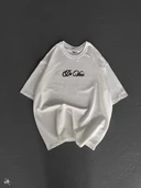 Unisex Baskılı Oversize T-Shirt - Beyaz - 4