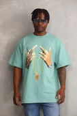 Unisex Baskılı Oversize T-Shirt - Mint Yeşili - 6