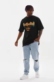 Unisex Baskılı Oversize T-Shirt - Siyah - 4
