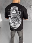 Unisex Baskılı Oversize T-Shirt - Siyah - 1