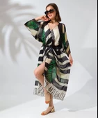 Kadın Rahat Kesim Kemerli Şifon Kimono - Yeşil - 7