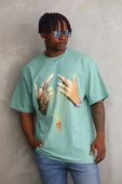 Unisex Baskılı Oversize T-Shirt - Mint Yeşili - 3