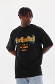 Unisex Baskılı Oversize T-Shirt - Siyah - 3