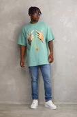 Unisex Baskılı Oversize T-Shirt - Mint Yeşili - 5