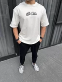 Unisex Baskılı Oversize T-Shirt - Beyaz - 3
