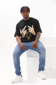 Unisex Baskılı Oversize T-Shirt - Siyah - 8