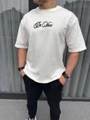 Unisex Baskılı Oversize T-Shirt - Beyaz - 1
