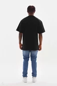 Unisex Kuşgözü Detaylı Baskılı Oversize T-Shirt - Siyah - 2