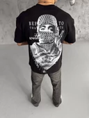 Unisex Baskılı Oversize T-Shirt - Siyah - 4