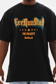 Unisex Baskılı Oversize T-Shirt - Siyah - 5