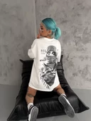 Unisex Baskılı Oversize T-Shirt - Beyaz - 1